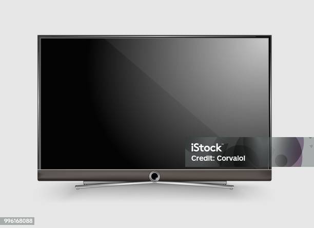 Black Led Tv Television Screen Blank On White Wall Background Stock Illustration - Download Image Now