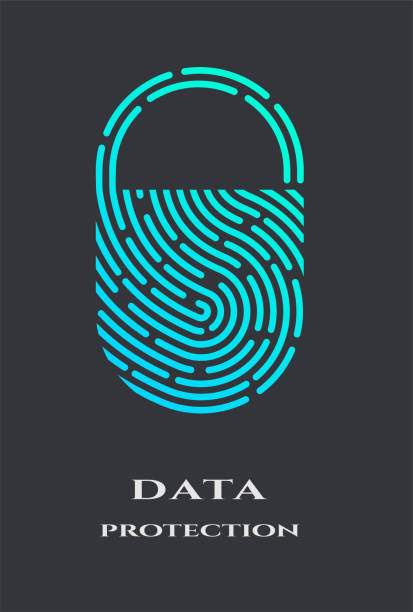 ilustrações de stock, clip art, desenhos animados e ícones de fingerprint padlock , sign on a dark background. - fingerprint thumbprint biometrics human thumb