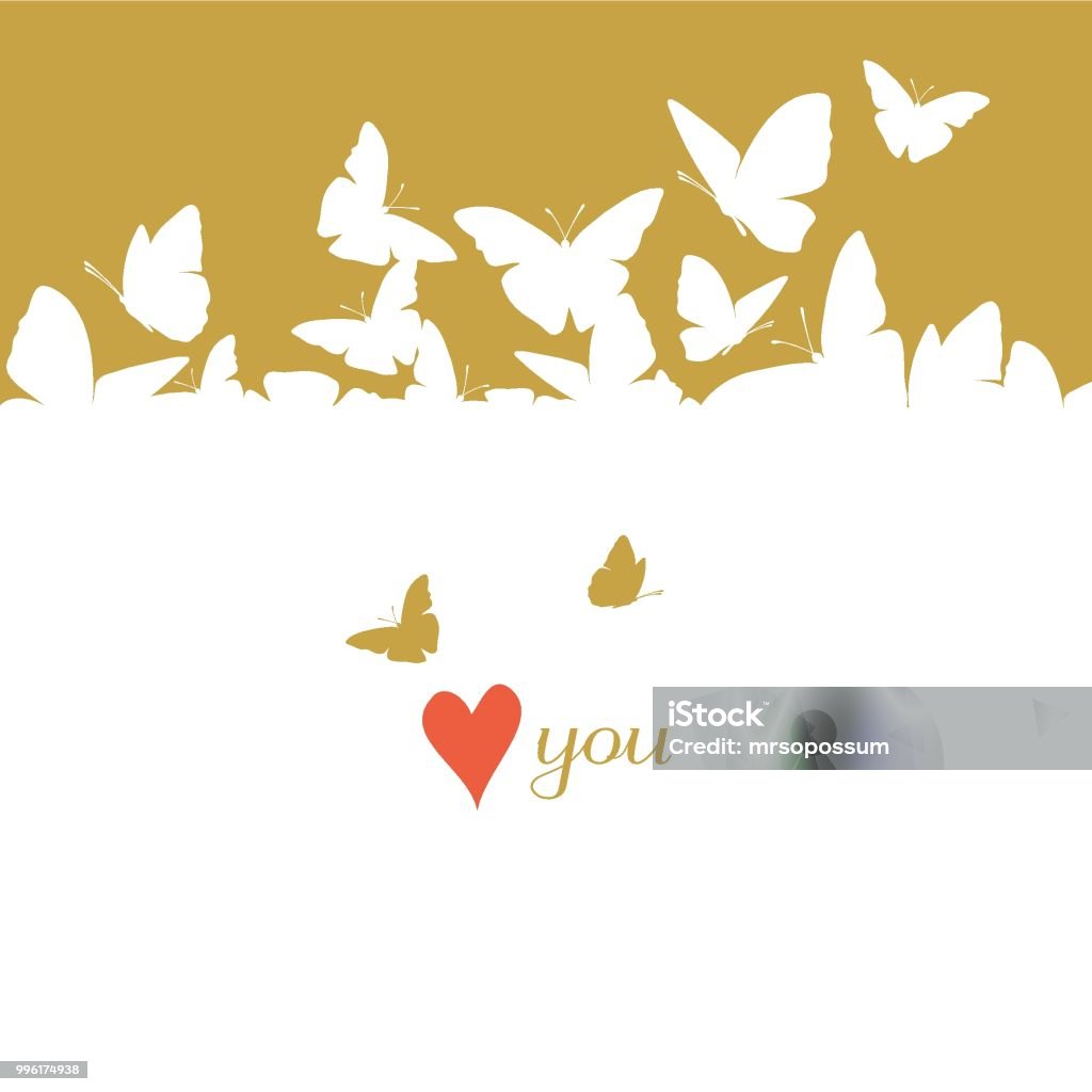 Carte de papillons volant. Jour de la Saint-Valentin - clipart vectoriel de Papillon libre de droits