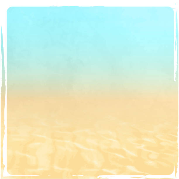 sommer hintergrund mit wasser wellen, sand und blauem himmel im retro-stil - abstrakte strand textur - sand beach summer backgrounds stock-grafiken, -clipart, -cartoons und -symbole