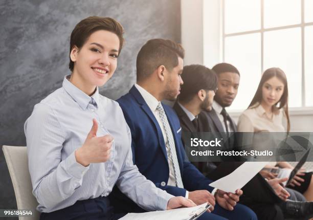Multiracial People Waiting In Queue Preparing For Job Interview Stock Photo - Download Image Now