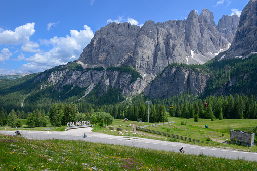 Beautiful summer mountain view of Sella group on Dolomites, Italy