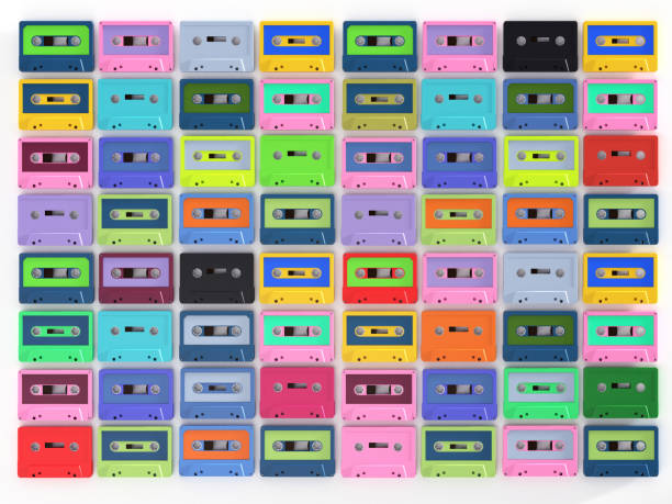 Colorful Cassette Tape Collection – 3d Rendering Vintage audio tapes