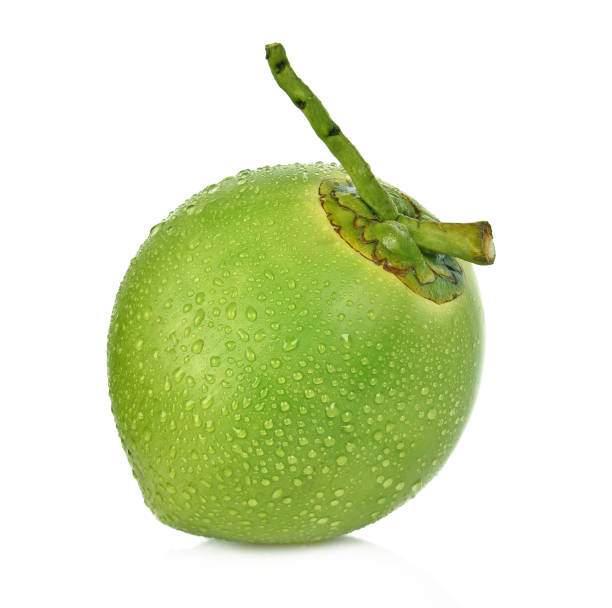 istock Water drop green coconut isolated on white background 996232708