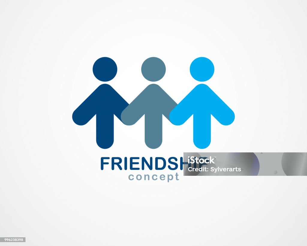 Teamwork and friendship concept created with simple geometric elements as a people crew. Vector icon. Unity and collaboration idea, dream team of business people blue design. Icon Symbol stock vector
