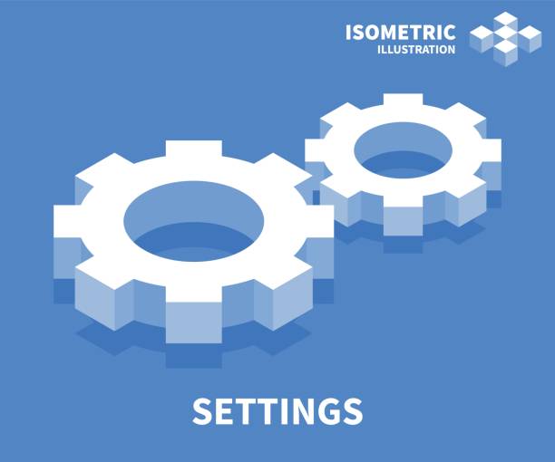 アイコンを設定します。フラット 3 d スタイルの web デザインのアイソ メトリック テンプレートです。ベクトルの図。 - gear industry teamwork progress点のイラスト素材／クリップアート素材／マンガ素材／アイコン素材