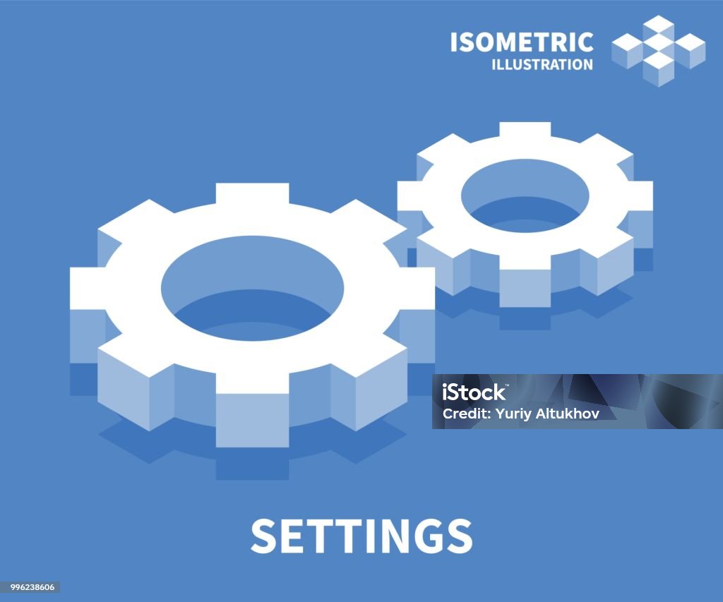 Settings icon. Isometric template for web design in flat 3D style. Vector illustration. Gear - Mechanism stock vector