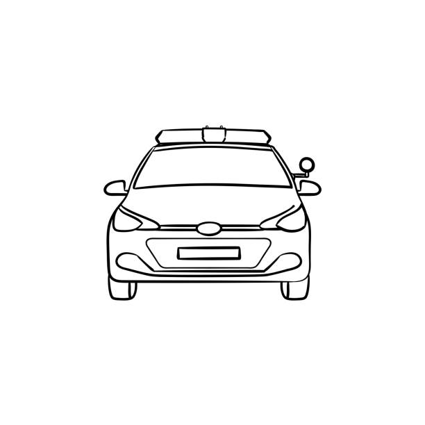 Police car hand drawn outline doodle icon Police car lights and siren hand drawn outline doodle icon. Policeman, patrol, alert, help, criminal concept. Vector sketch illustration for print, web, mobile and infographics on white background basketball sport street silhouette stock illustrations