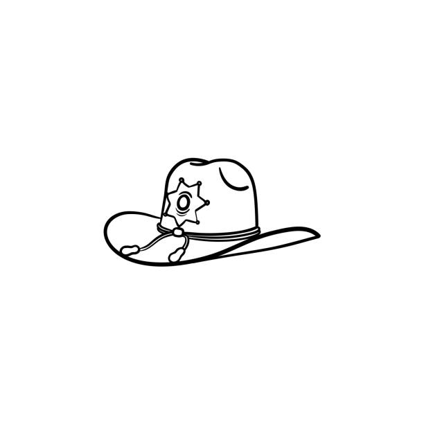 Sheriff hat hand drawn outline doodle icon Sheriff hat hand drawn outline doodle icon. Police authority, county sheriff, law concept. Vector sketch illustration for print, web, mobile and infographics on white background basketball sport street silhouette stock illustrations