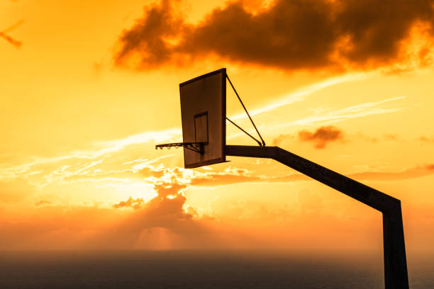istock basketball basket against sunset sky 996251072