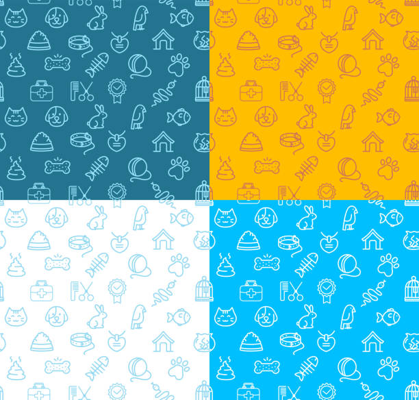 Pet Shop Signs Seamless Pattern Background Set. Vector Pet Shop Signs Seamless Pattern Background Set for Web and App Element Concept. Vector illustration pet snake stock illustrations