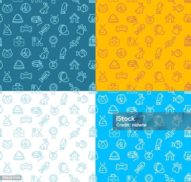 Pet Shop Signs Seamless Pattern Background Set Vector Stock Illustration - Download Image Now