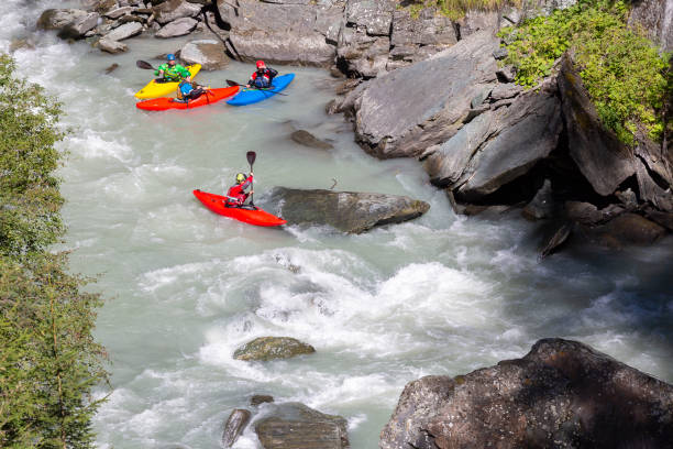 istock Four friends kayaking in white waters 996267940