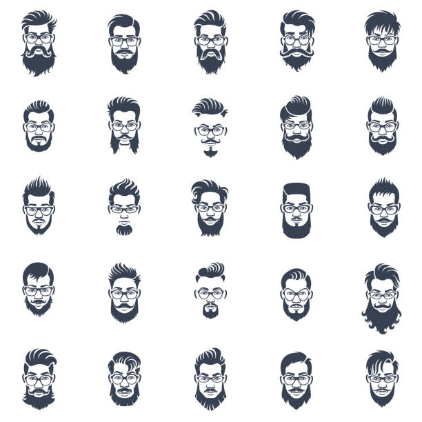 Men Hairstyle Icon Set Men Hairstyle Icons beard illustrations stock illustrations