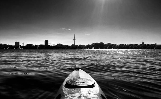 Kayaking around Hamburg stock photo