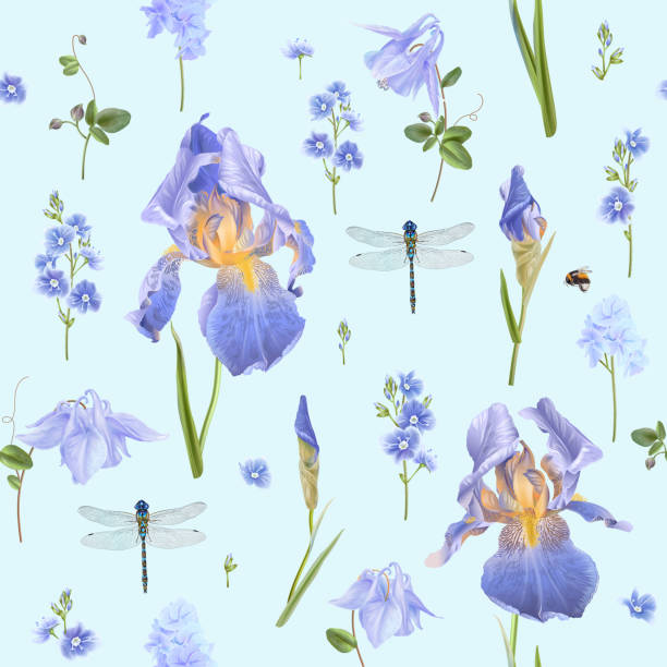 синий цветочный узор - health spa gift backgrounds greeting card stock illustrations