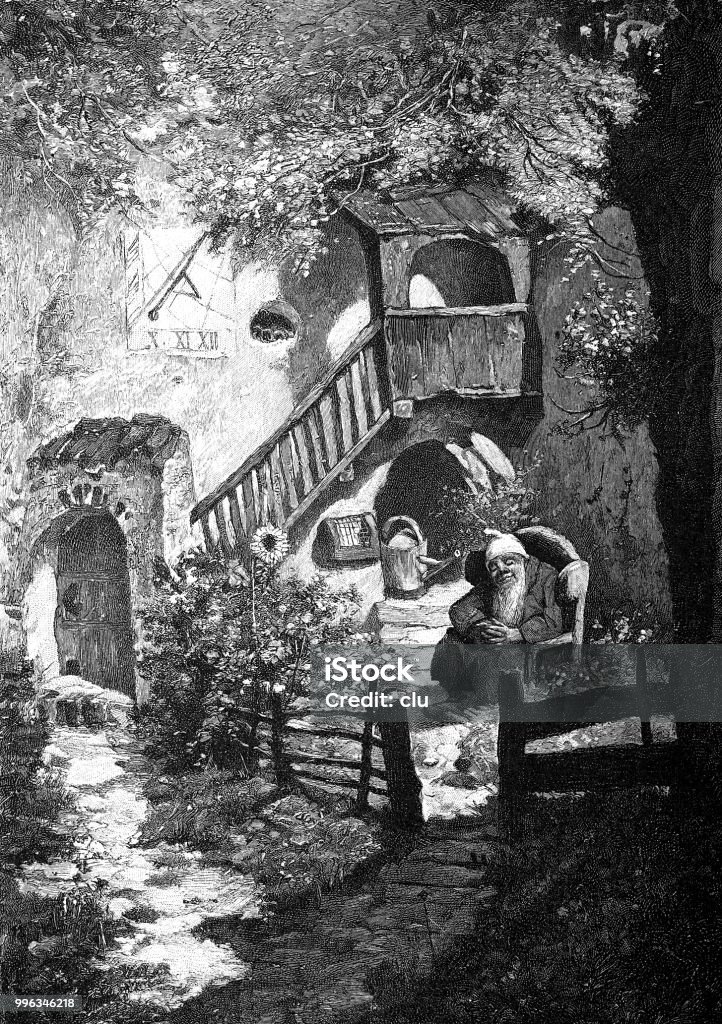Idyll of old age Illustration from 19th century Engraved Image stock illustration