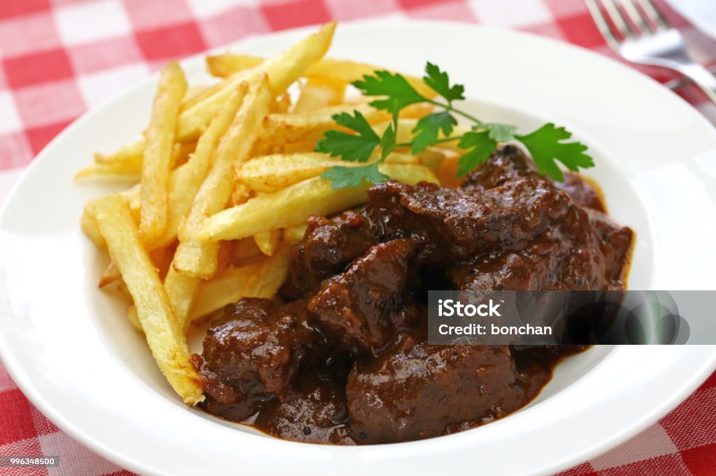 Carbonade flamande, guisado de carne flamenga, cozinha belga - Foto de stock de Flandres - Bélgica royalty-free