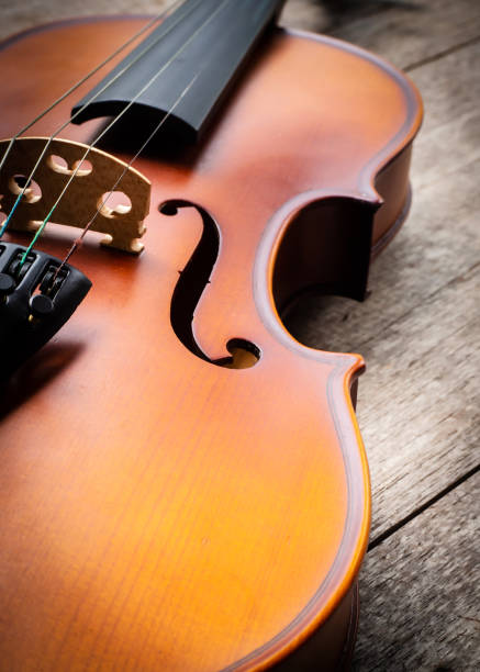 istock Brown violin on wooden background. 996350172