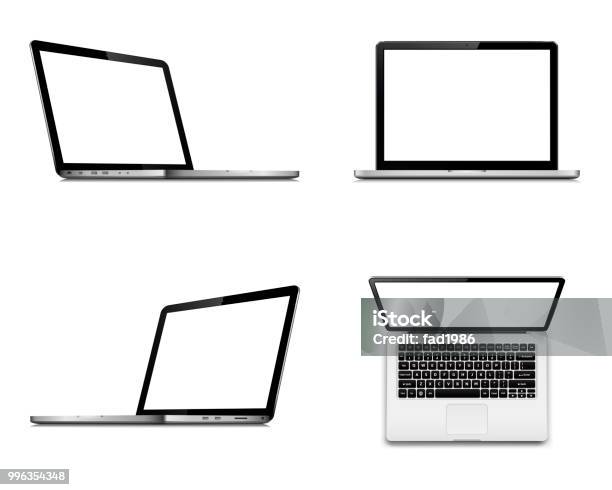 Laptop Screen Mockup With Perspective Top And Front View Set Of Vector Laptops With Blank Screen Isolated On White Background Stock Illustration - Download Image Now