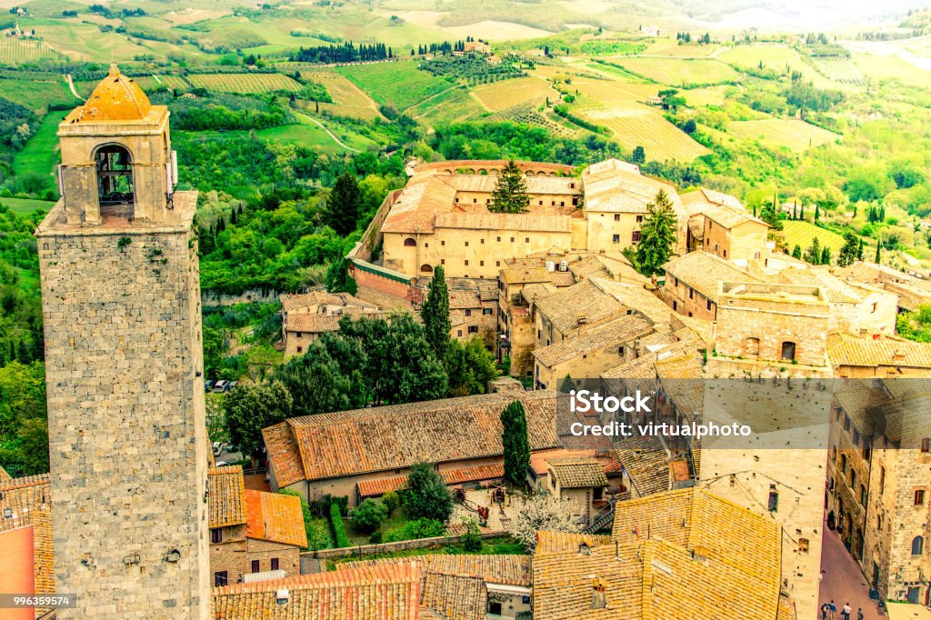 Panorama of San Gimignano San Gimignano is a very famous medieval town in the province of Siena, Tuscany, north-central Italy. It is known as the Town of Fine Towers. Color Image Stock Photo