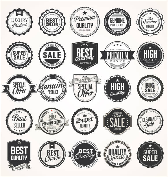 ilustrações de stock, clip art, desenhos animados e ícones de retro vintage badges collection - seal stamper