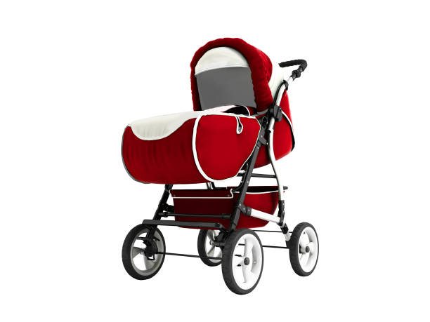 istock Modern red baby carriage for any weather with white inserts 3d render on white background no shadow 996368878
