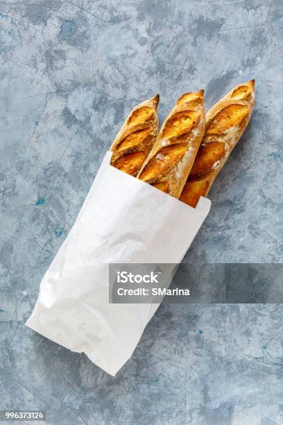 Homemade Freshly Baked Baguettes Stock Photo - Download Image Now - Bag, Bread, Baguette