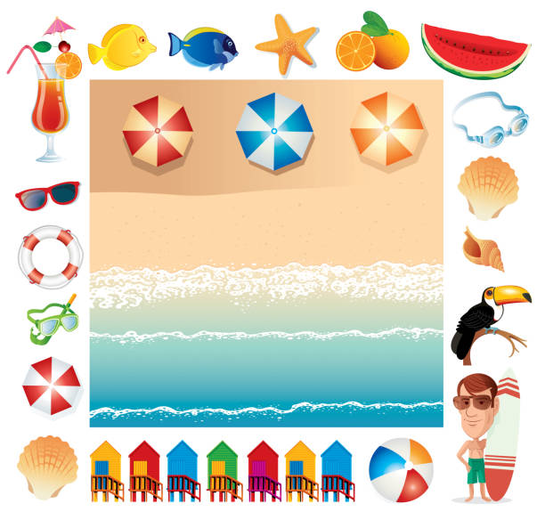 пляж - hut island beach hut tourist resort stock illustrations