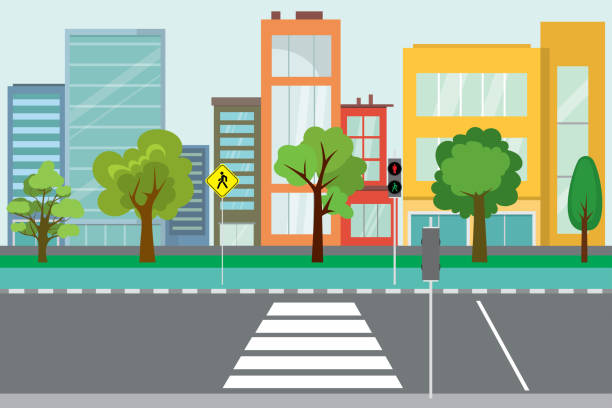 Empty City street,trees and road public Empty City street,trees and road public,urban life concept,outdoor flat vector illustration empty road with trees stock illustrations