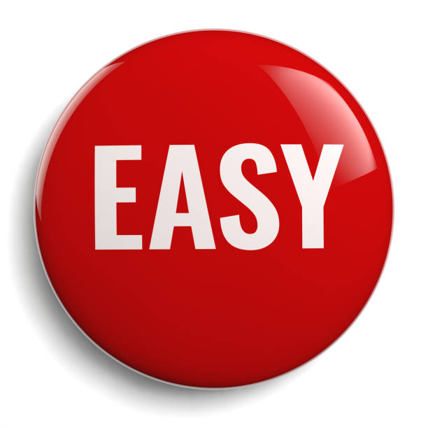 Easy Red Round Isolated Sign Easy Sign Red Round Symbol Isolated on White campaign button stock pictures, royalty-free photos & images