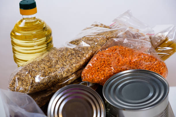 istock Food in donation plastic box, isolated on white background 996481878