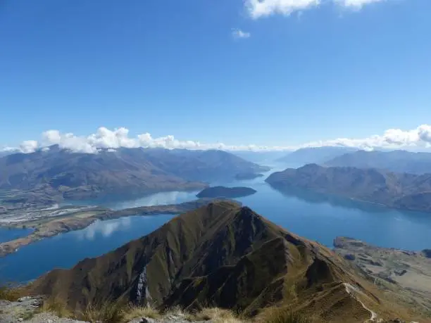 Landscape from the top of the Roys Peak, on the South Island in New Zealand.