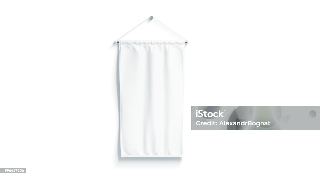 Blank white rectangle pennant mock up, isolated Blank white rectangle pennant mock up, isolated, 3d rendering. Clear penant hanging on wall mockup, front view. Empty flag template Banner - Sign Stock Photo