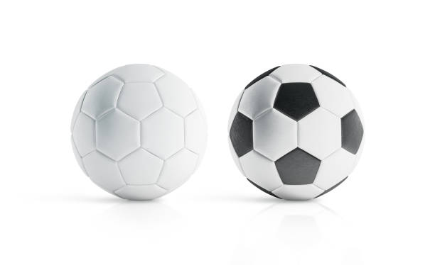 blank white and white with black polygons soccer ball mockup - hat trick imagens e fotografias de stock