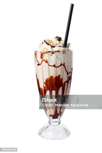 A Chocolate Milkshake On White Background Stock Photo - Download Image Now - Milkshake, Chocolate, White Background