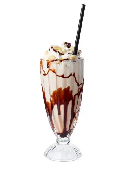 Photo of A chocolate milkshake on white background