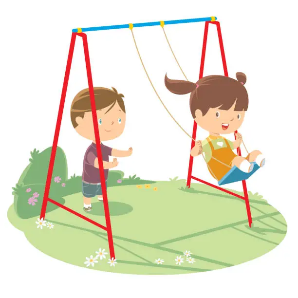 Vector illustration of Children playing on swing