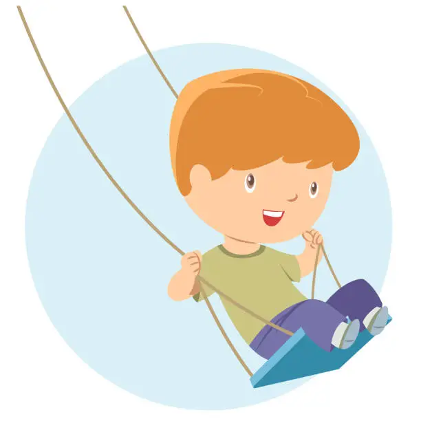 Vector illustration of Little boy playing on swing