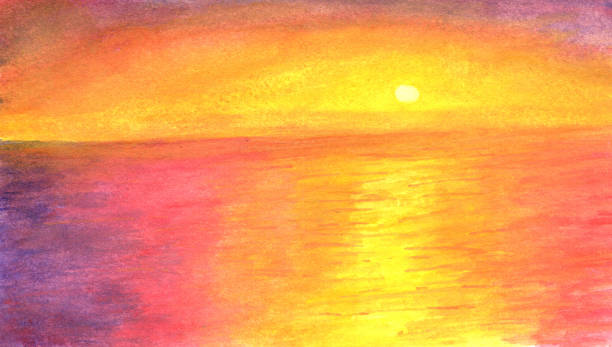 istock Orange sunset in orange-purple ocean in watercolor 996537962