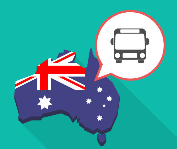 illustrations, cliparts, dessins animés et icônes de longtemps l’ombre carte d’australie avec une icône de bus - bus public transportation sydney australia australia