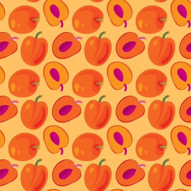 Vector illustration of Plums Seamless Pattern