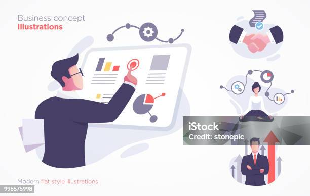 Set Of Business Concept Illustration Modern Flat Style Illustration - Arte vetorial de stock e mais imagens de Negócios