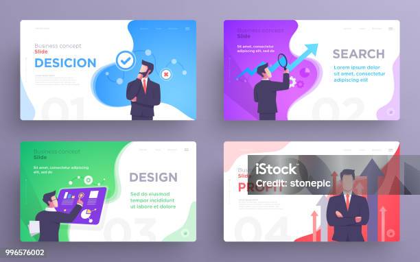 Presentation Slide Templates Or Hero Banner Images For Websites Or Apps Business Concept Illustrations Modern Flat Style Stock Illustration - Download Image Now