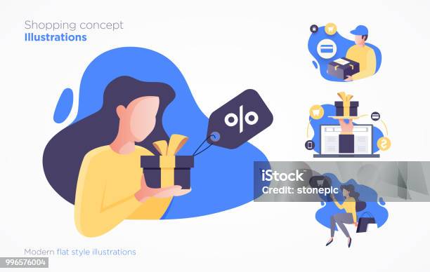 Set Of Shopping Concept Illustrations Modern Flat Style Stock Illustration - Download Image Now