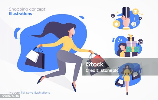 istock Set of shopping concept illustrations. Modern flat style 996576016