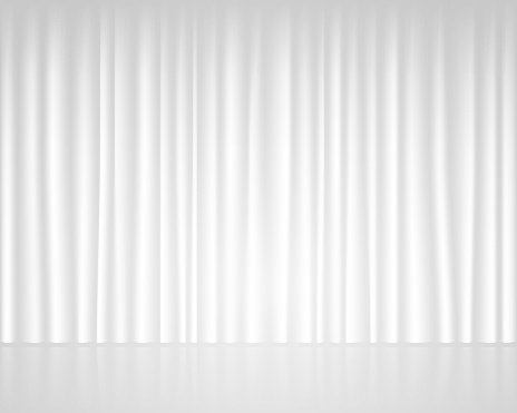 White empty stage with curtain wedding template. Vector background.