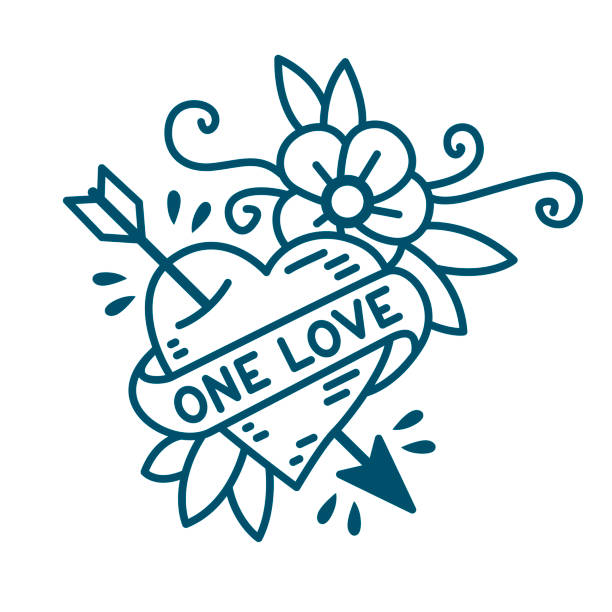 One Love coeur traditionnel de style du vieux tatouage de l’école - Illustration vectorielle