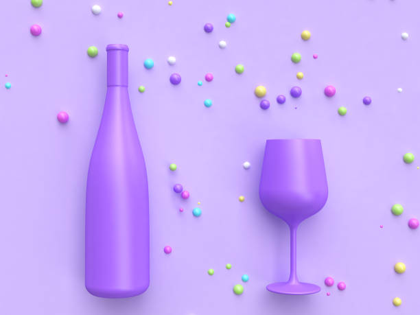 3d rendering abstract wine bottle and glass colorful many ball