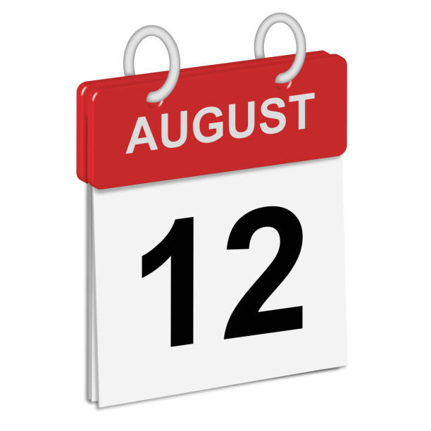 ilustrações de stock, clip art, desenhos animados e ícones de daily calendar of single-leaf rings, red spine, 3d,illustration, day,august,twelfth, 12th - circa 12th century
